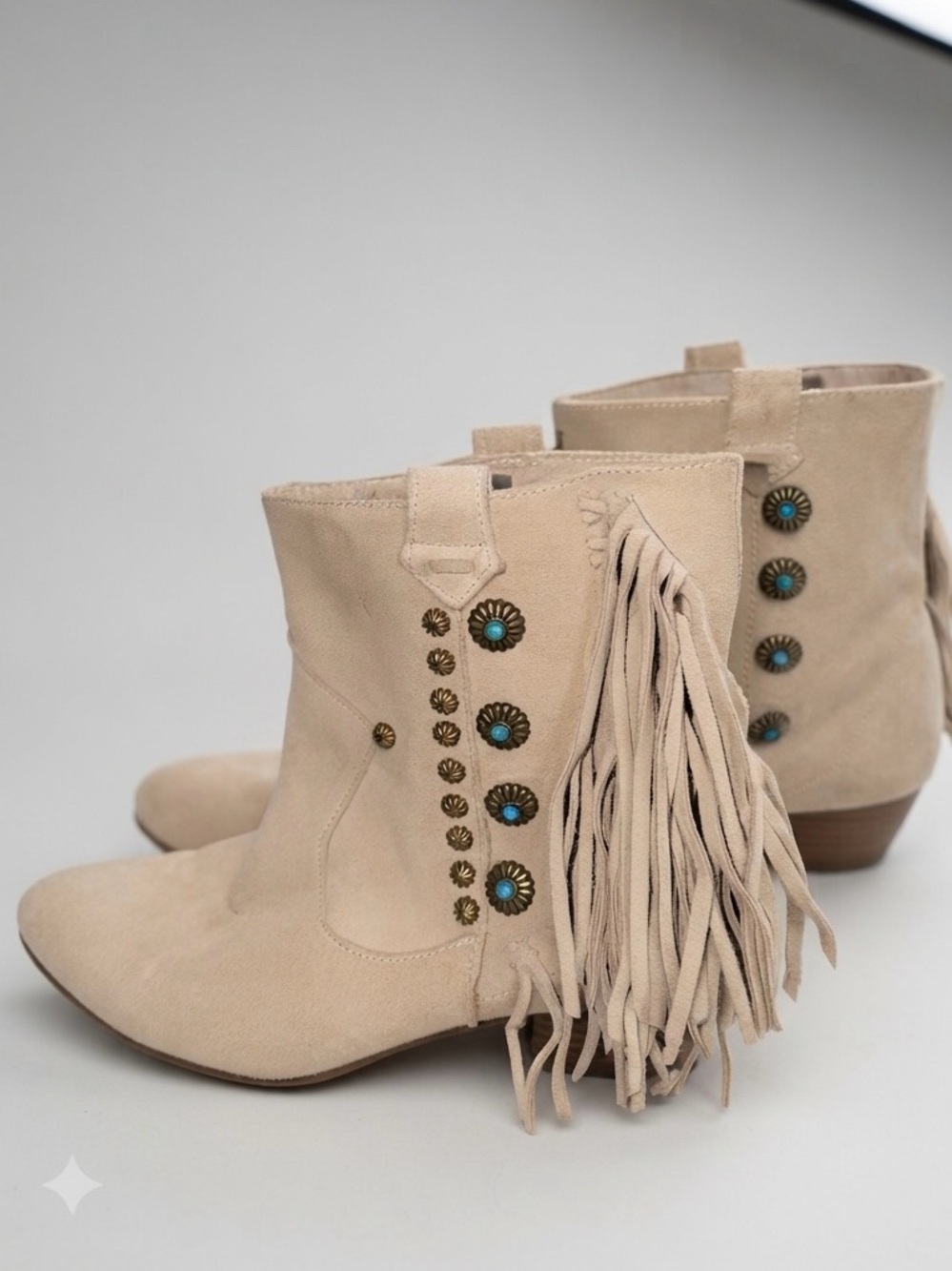 Zara collection Fringe western cowgirl Studded concho Suede Ankle Boots
